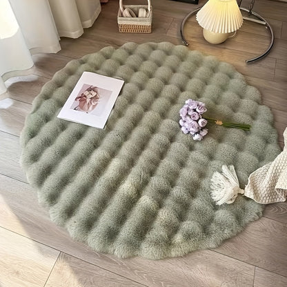 Plush Round Faux Rabbit Fur Rug - Soft, Non-Slip, Machine Washable