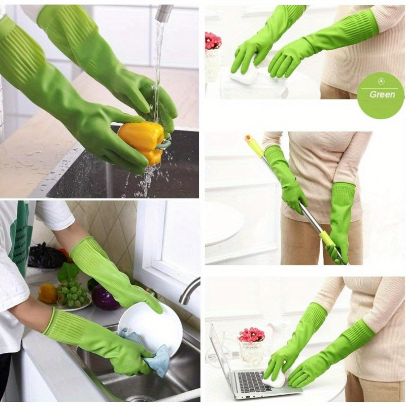 Bamllum 3 Pairs Reusable Rubber Dishwashing Gloves - 15" Waterproof