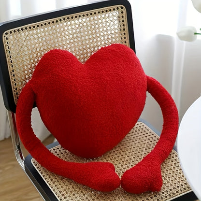 Plush Red Heart-Shaped Velvet Pillow - Soft Cushion for Home Decor