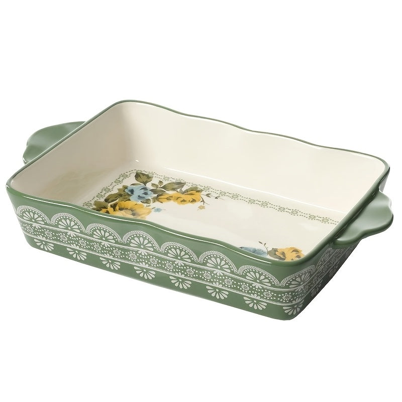 Charming Floral Ceramic Baking Set - 2pcs Casserole Dishes