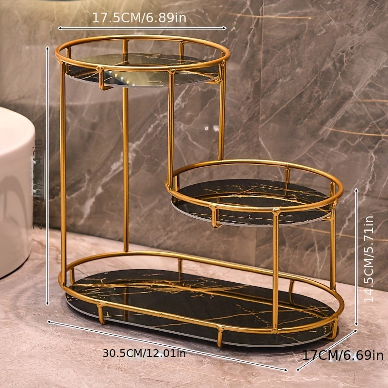 Three-Layer Wrought Iron Bathroom Tray for Cosmetics