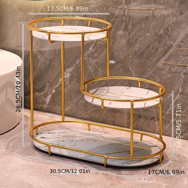 Three-Layer Wrought Iron Bathroom Tray for Cosmetics