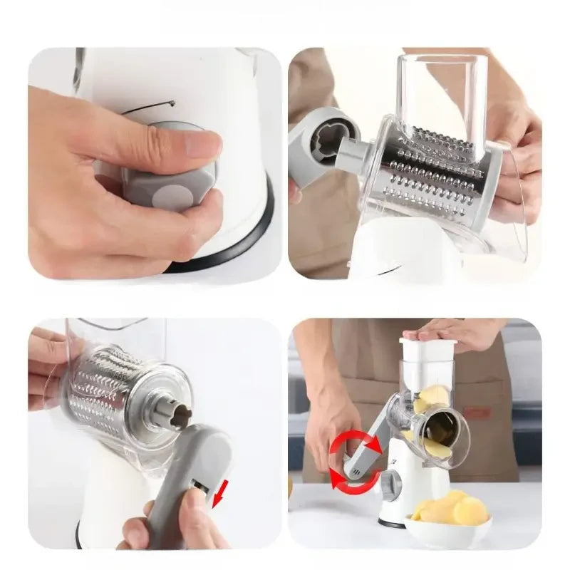 Non-Slip Rotary Cheese Grater – Hand Crank Shredder with 3 Blades