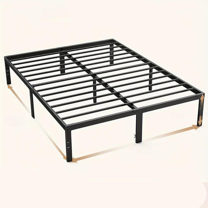 Modern Black Metal Bed Frame – No Box Spring Needed, 4 Sizes, Storage