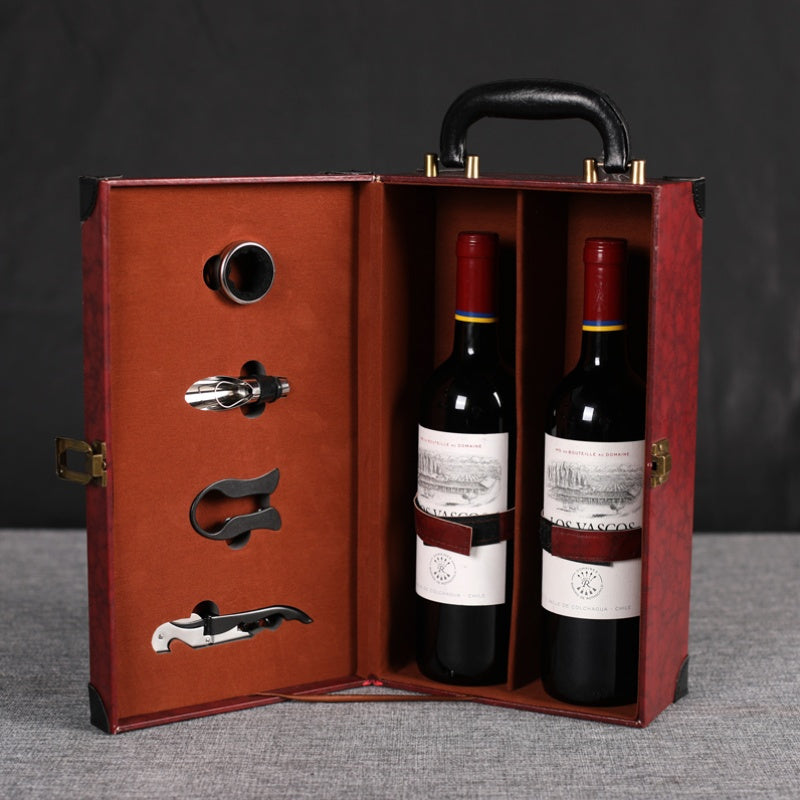 Portable Leather Wine Box with Handle - Travel Protection Case