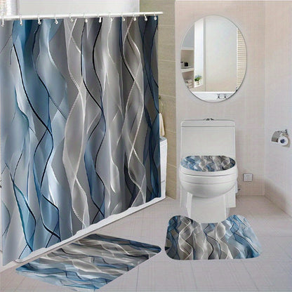 Waterproof Shower Curtain Set with Hooks & Non-Slip Bath Mats