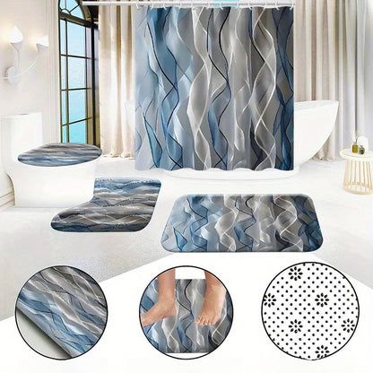 Waterproof Shower Curtain Set with Hooks & Non-Slip Bath Mats