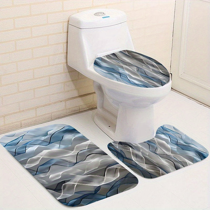 Waterproof Shower Curtain Set with Hooks & Non-Slip Bath Mats