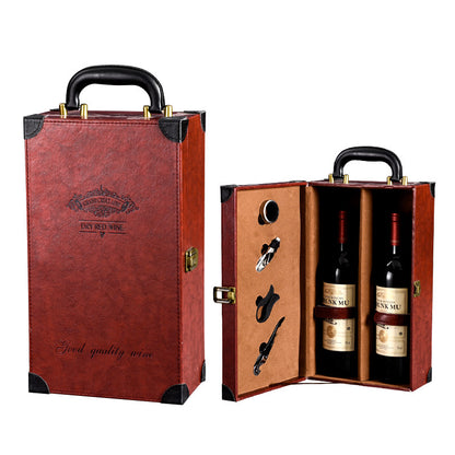 Portable Leather Wine Box with Handle - Travel Protection Case