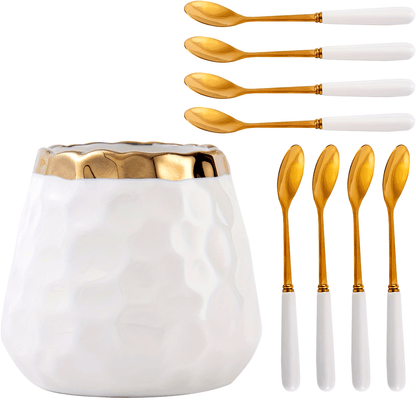 9-Piece Golden-Plated Stainless Steel Coffee Spoon Set - Elegant Spoons for Home Use