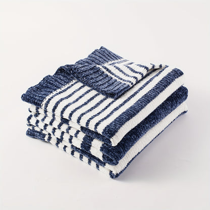 Navy Blue Chenille Throw Blanket - Soft & Cozy for All Seasons