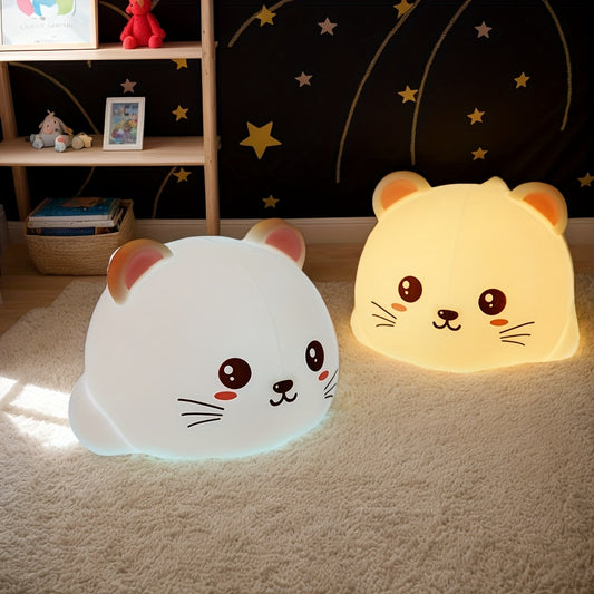 Cute Cat Night Light - USB Rechargeable Silicone Lamp for Kids