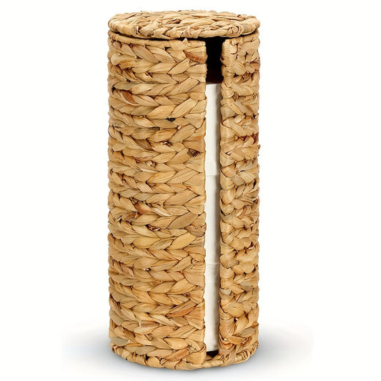 Woven Grass Toilet Paper Holder with Lid - Stylish Bathroom Storage