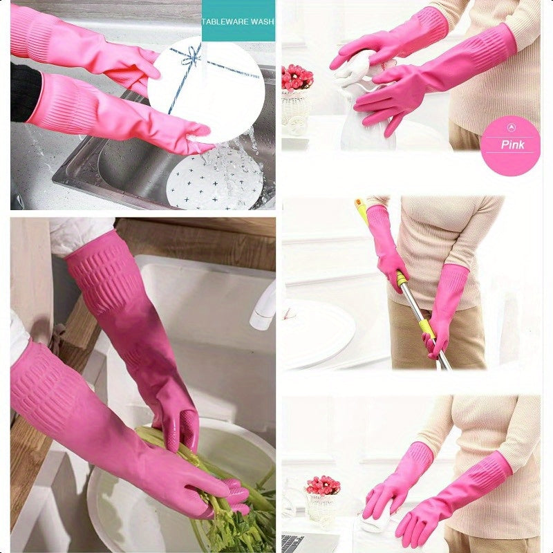 Bamllum 3 Pairs Reusable Rubber Dishwashing Gloves - 15" Waterproof