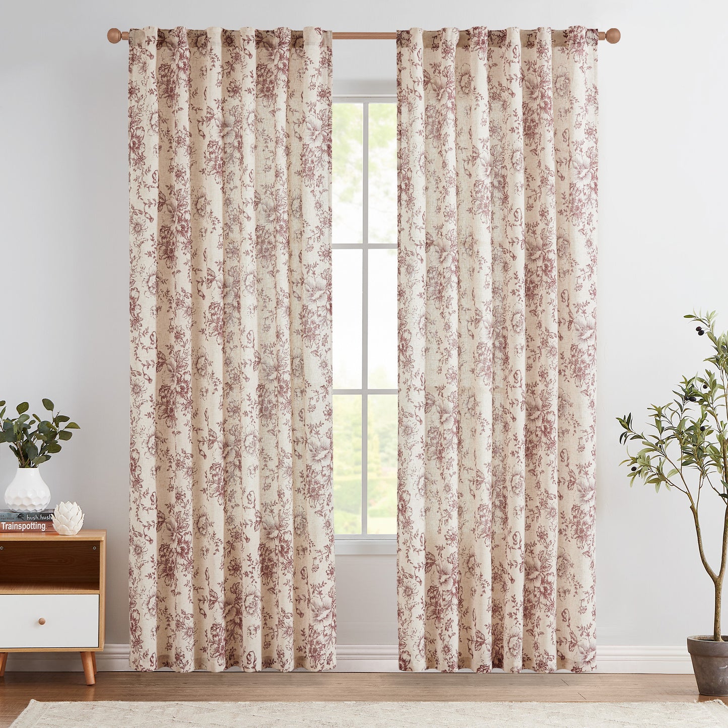 Floral Linen Blend Curtains for Living Room - Peony Drapes Set