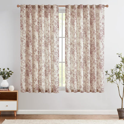 Floral Linen Blend Curtains for Living Room - Peony Drapes Set