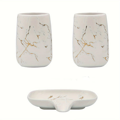 Elegant Marble Gold Pattern Ceramic Wash Set - 4 Pieces