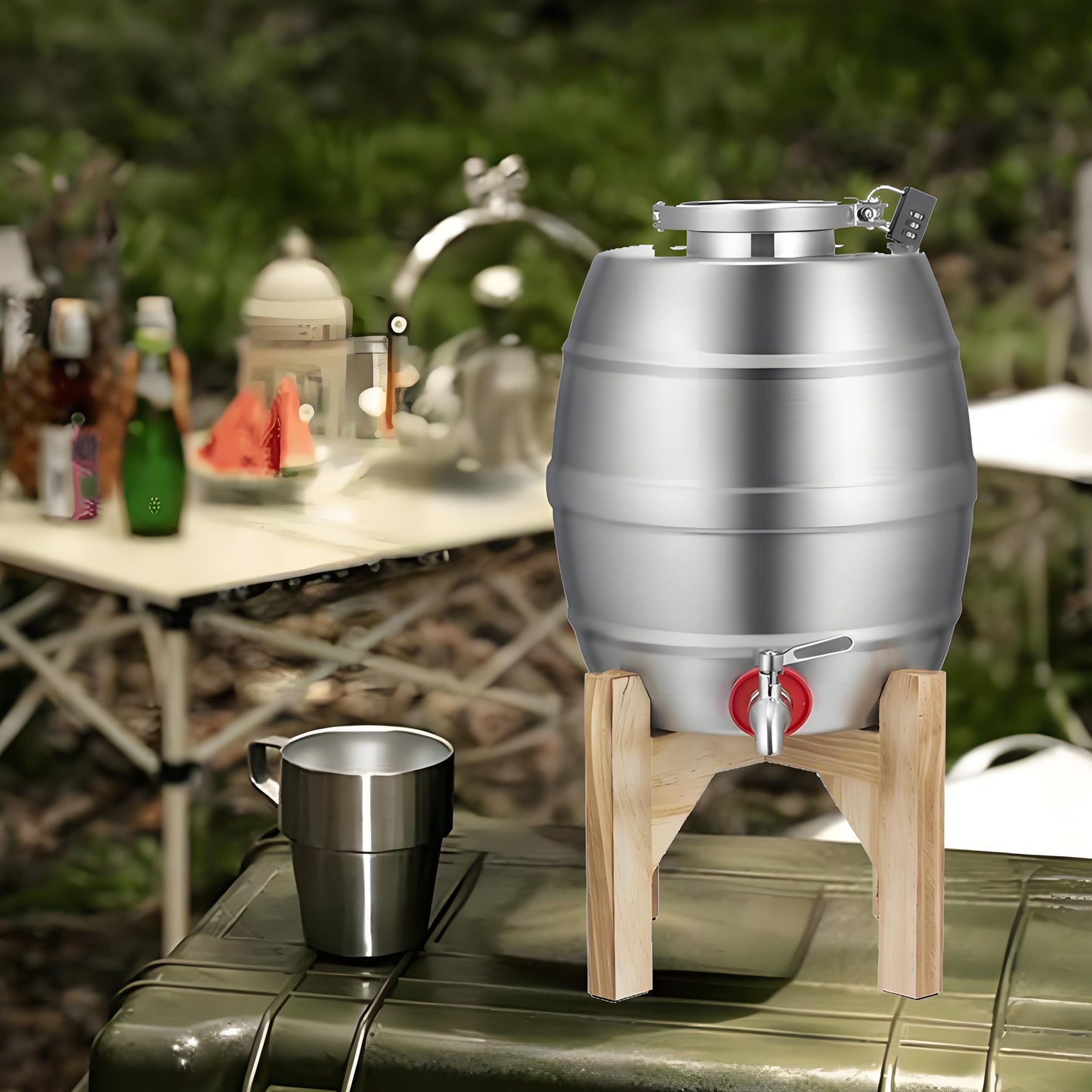 Stainless Steel Beverage Barrel with Tap & Stand - 5L Capacity