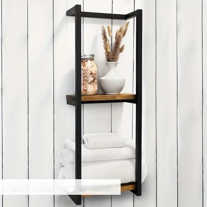 Matte Black 31" 2-Tier Wall-Mounted Towel Rack with Shelf