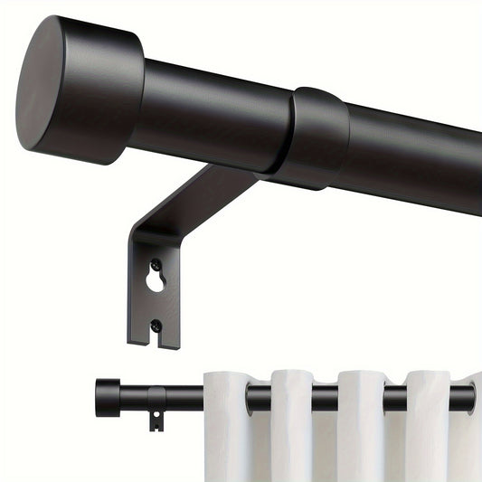 Heavy Duty Black Curtain Rod - Adjustable 1" Drapery Rod