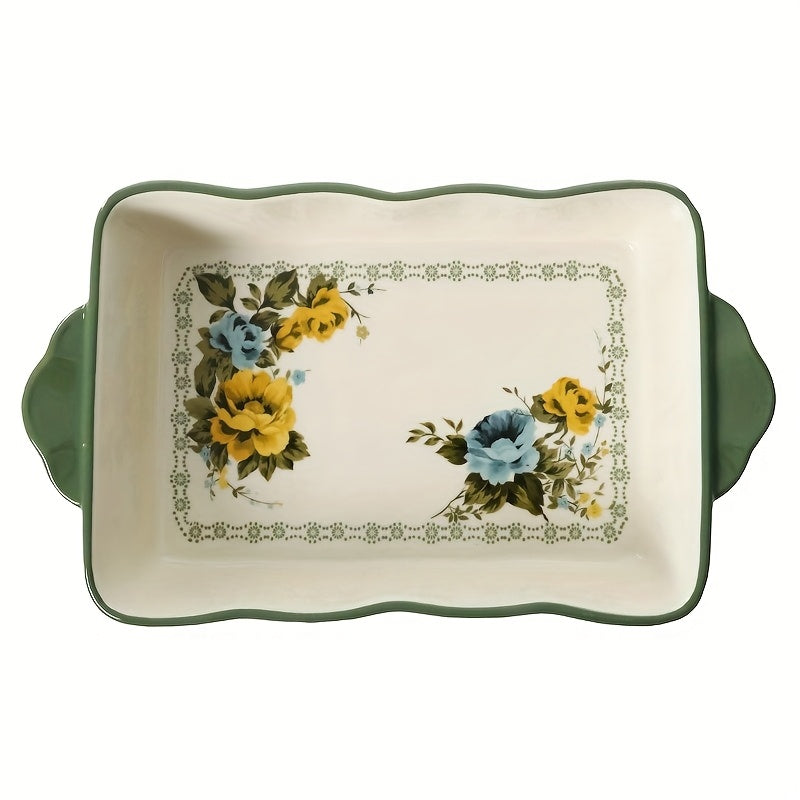 Charming Floral Ceramic Baking Set - 2pcs Casserole Dishes