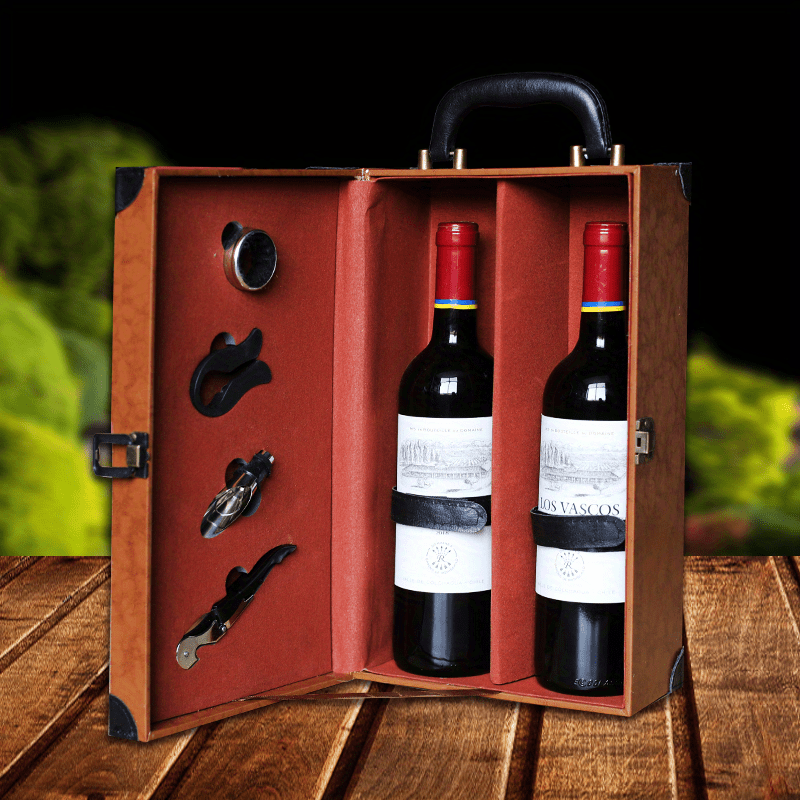 Portable Leather Wine Box with Handle - Travel Protection Case