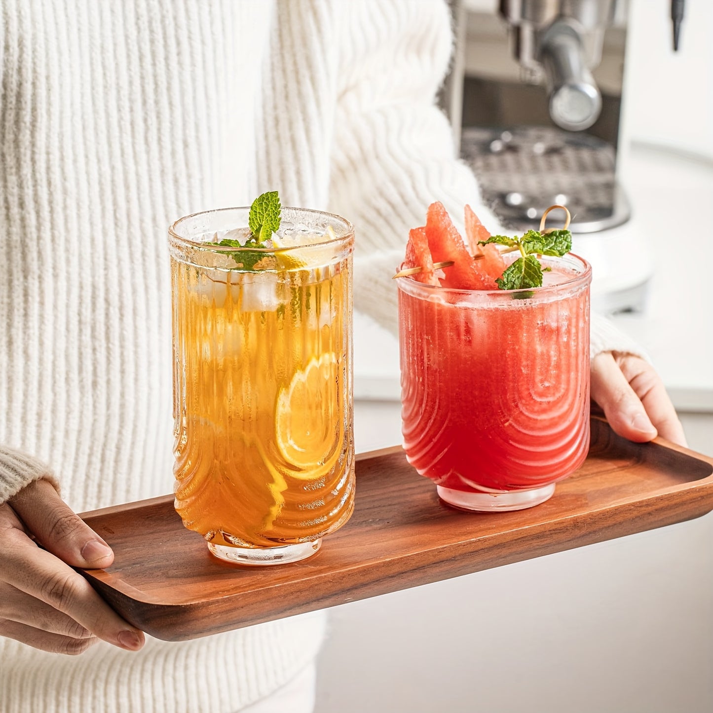 8-Piece Vintage Glassware Set - Highball & Rocks Glasses, Stripes