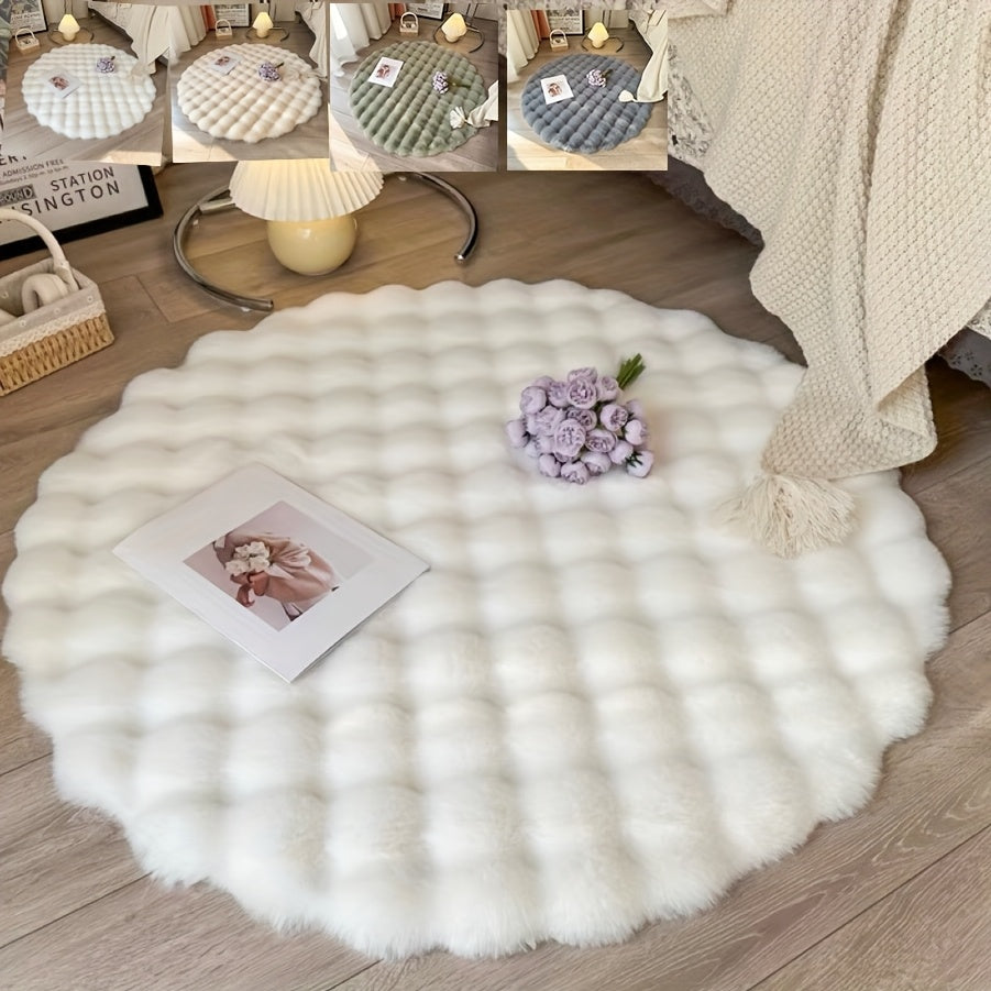 Plush Round Faux Rabbit Fur Rug - Soft, Non-Slip, Machine Washable