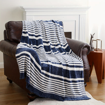 Navy Blue Chenille Throw Blanket - Soft & Cozy for All Seasons