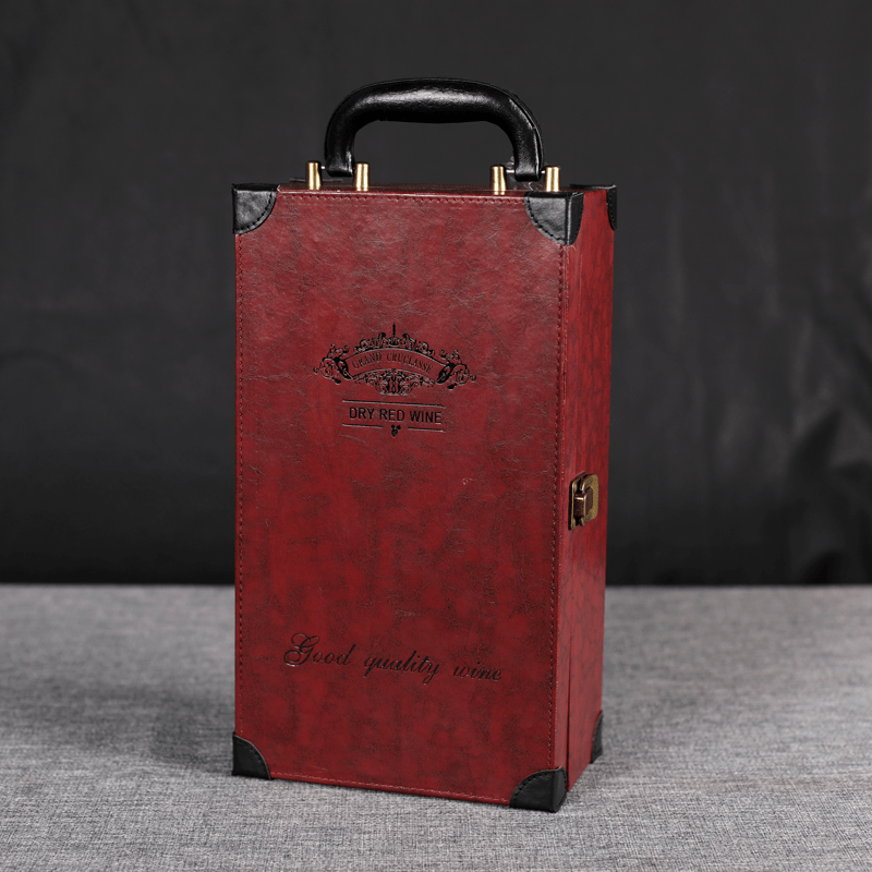 Portable Leather Wine Box with Handle - Travel Protection Case