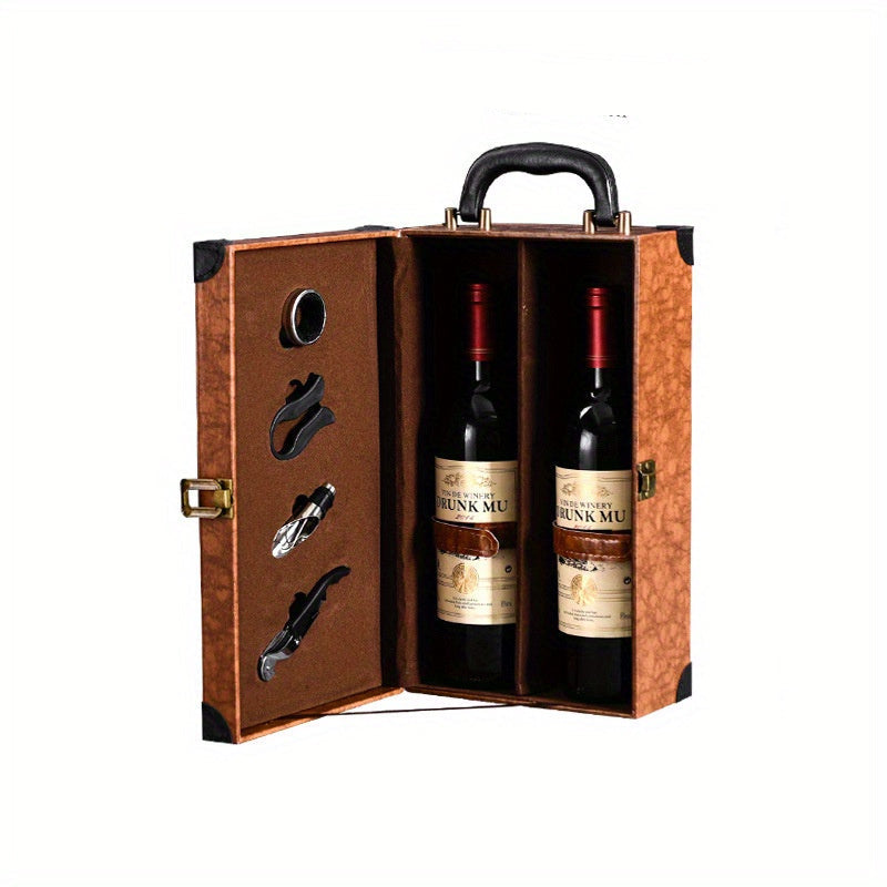 Portable Leather Wine Box with Handle - Travel Protection Case