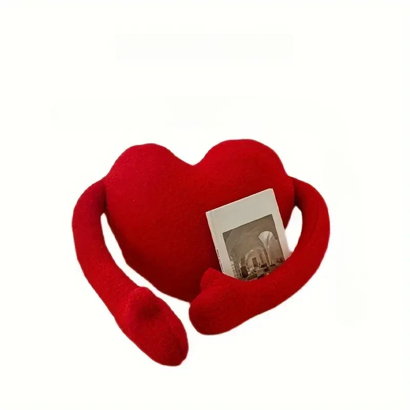 Plush Red Heart-Shaped Velvet Pillow - Soft Cushion for Home Decor