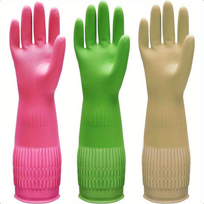 Bamllum 3 Pairs Reusable Rubber Dishwashing Gloves - 15" Waterproof