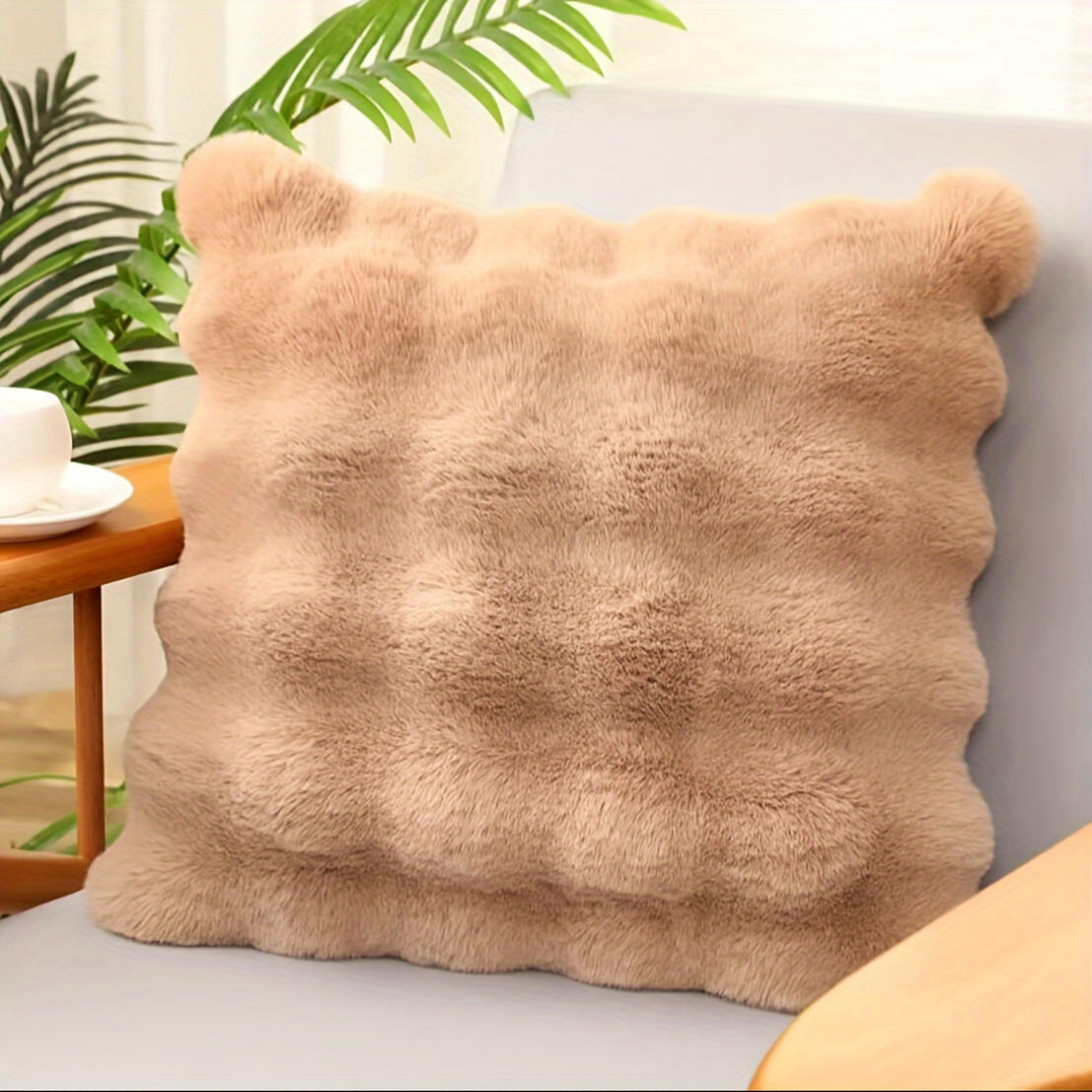 Scandinavian Luxury Rabbit Fur Bubble Pillow - Soft & Stylish Decor