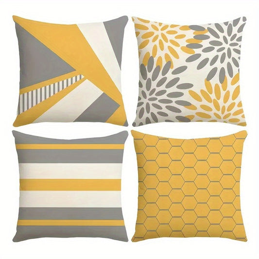 4pcs Contemporary Woven Throw Pillow Covers - Machine Washable