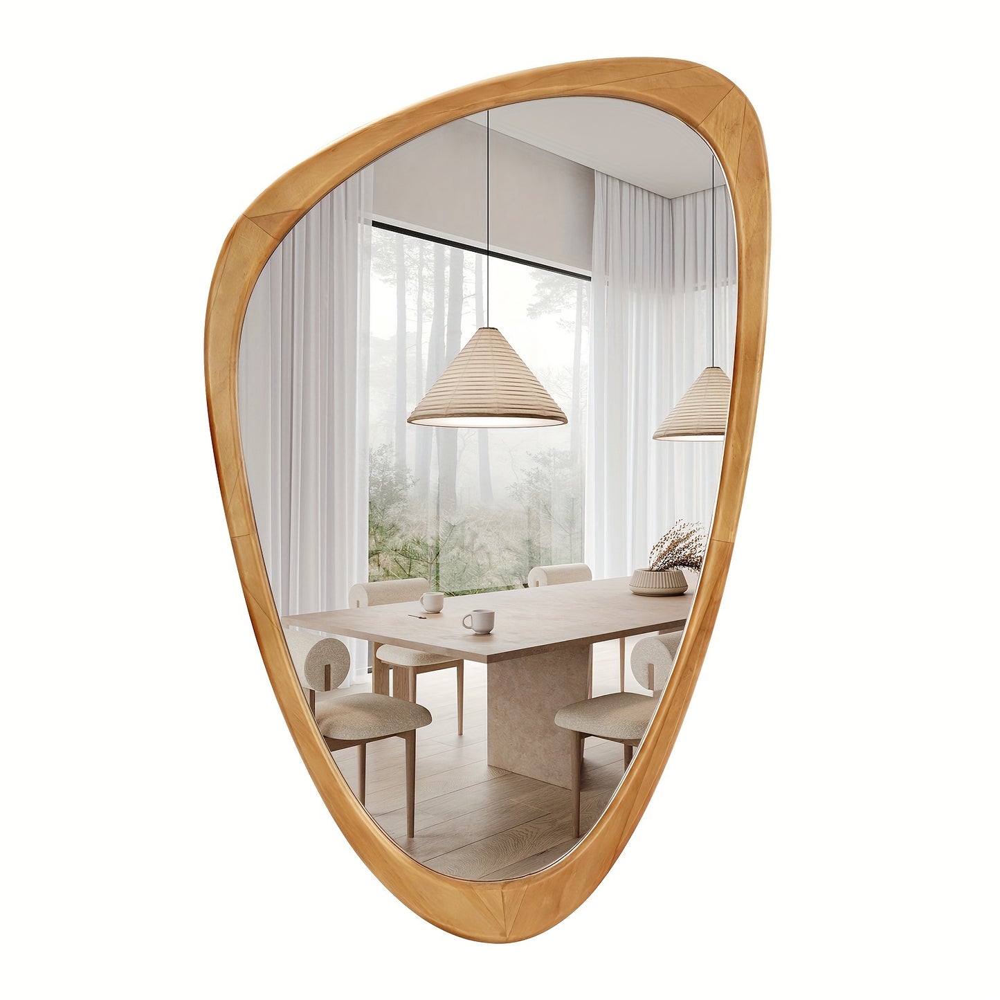 Elegant Teardrop Wooden Frame Mirror for Modern Home Decor