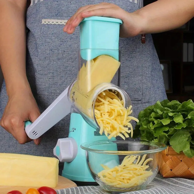 Non-Slip Rotary Cheese Grater – Hand Crank Shredder with 3 Blades