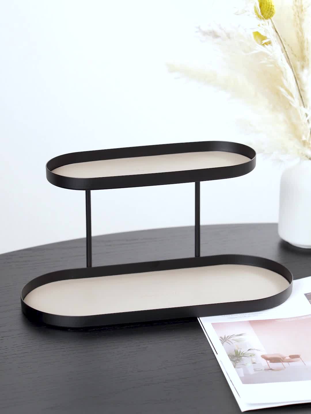 Double-Layer Chic Metal Oval Storage Rack - Stylish Organizer for Home