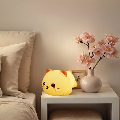 Cute Cat Night Light - USB Rechargeable Silicone Lamp for Kids