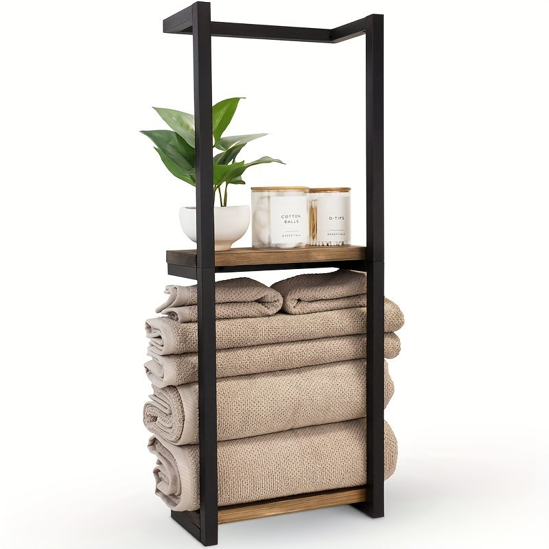 Matte Black 31" 2-Tier Wall-Mounted Towel Rack with Shelf