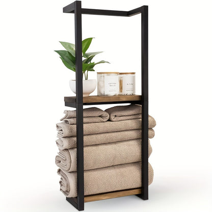 Matte Black 31" 2-Tier Wall-Mounted Towel Rack with Shelf