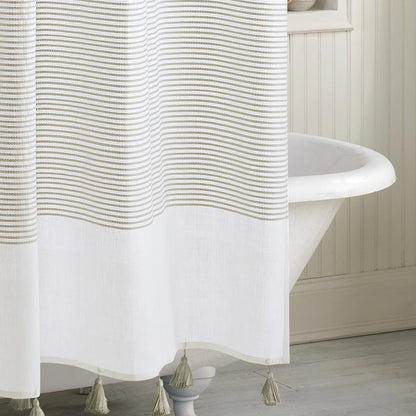 Chic Navy Stripe Shower Curtain - 72"x72", Cotton, Vintage Tassels