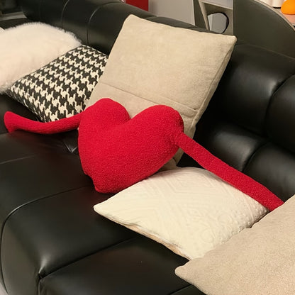 Plush Red Heart-Shaped Velvet Pillow - Soft Cushion for Home Decor