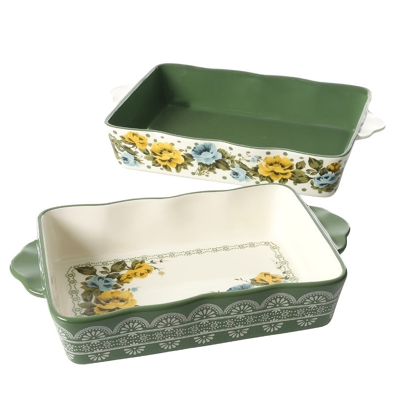 Charming Floral Ceramic Baking Set - 2pcs Casserole Dishes