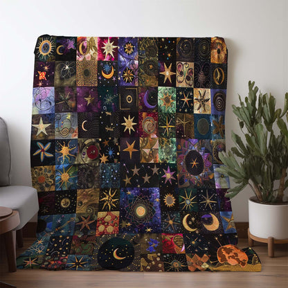 Cozy Vintage Flannel Fleece Blanket - Star & Moon Print Throw