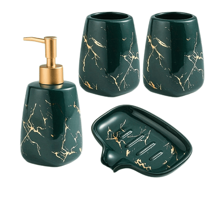 Elegant Marble Gold Pattern Ceramic Wash Set - 4 Pieces