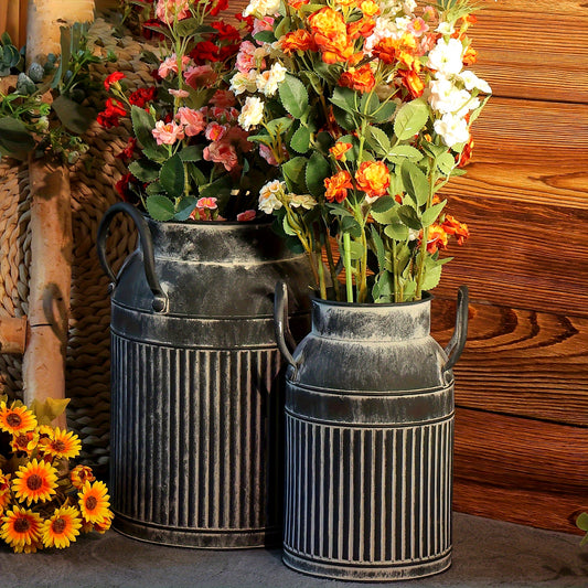 Rustic Vintage Cast Iron Flower Buckets - Farmhouse Decor