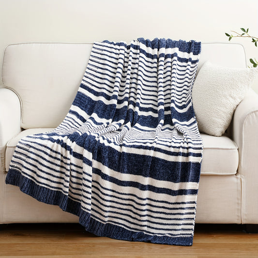 Navy Blue Chenille Throw Blanket - Soft & Cozy for All Seasons