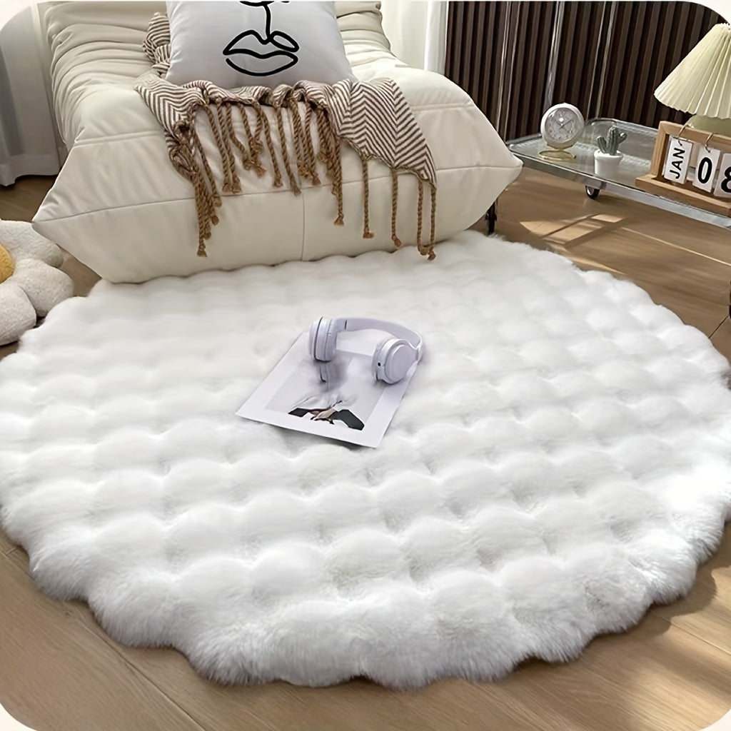 Plush Round Faux Rabbit Fur Rug - Soft, Non-Slip, Machine Washable