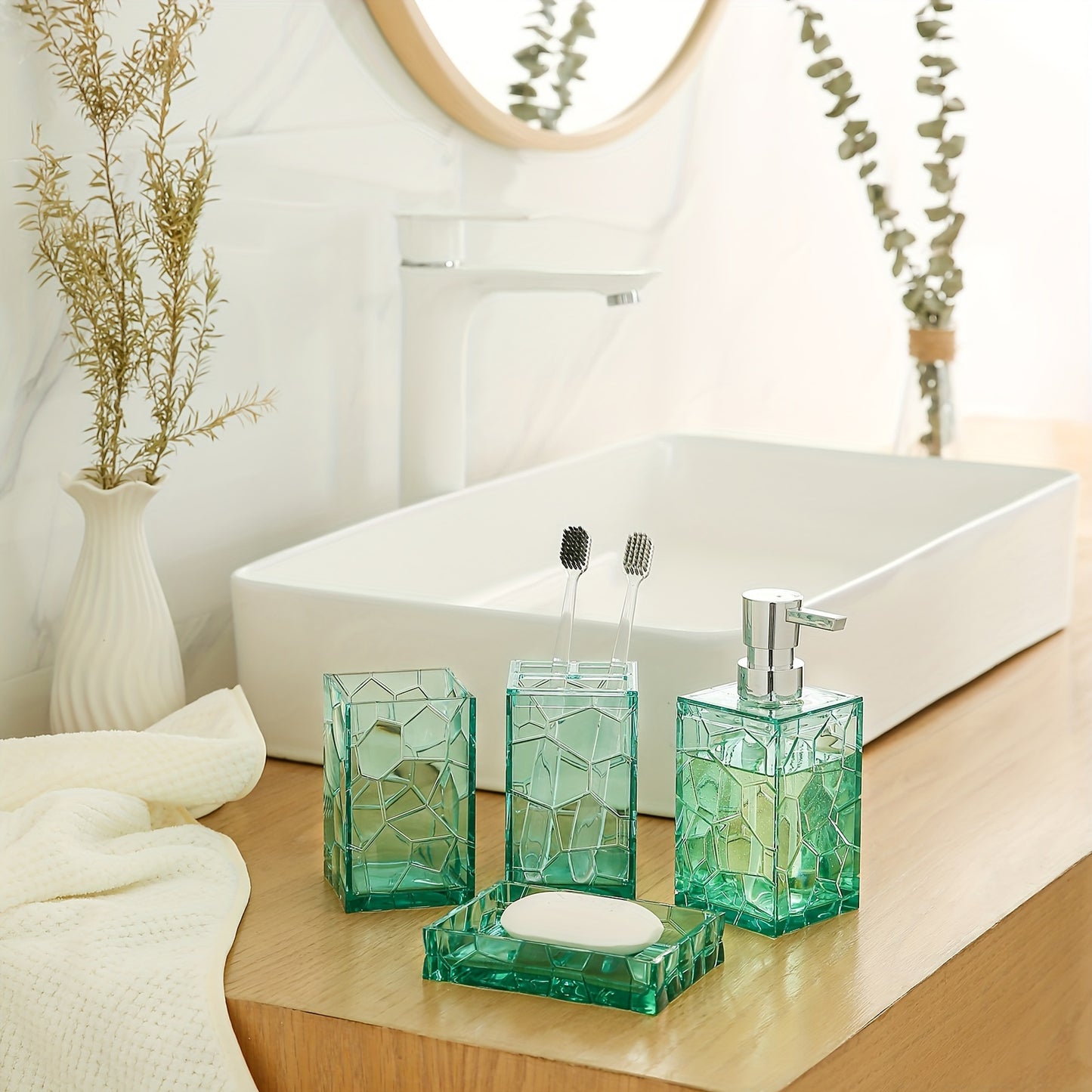 Transparent Acrylic Bathroom Accessory Set - 5-Piece Essentials